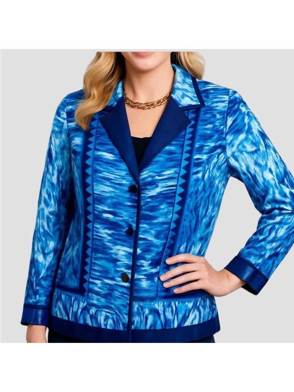 ALLISON DALEY Blue Patterned Shiny Women's Jacket Plus Size est XL